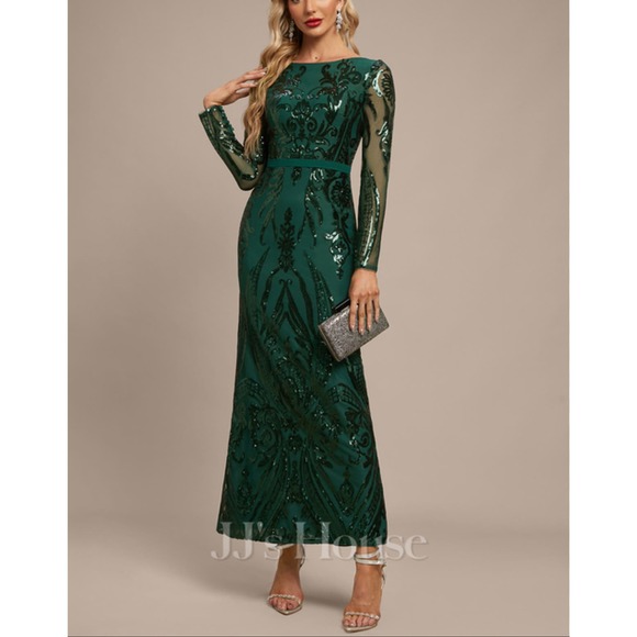 Elegant Green Sequin Midi Dress - Picture 1 of 14